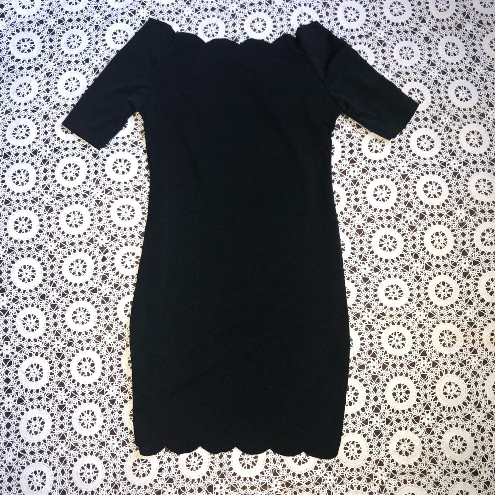 Scalloped Black Bodycon Off the Shoulder Dress